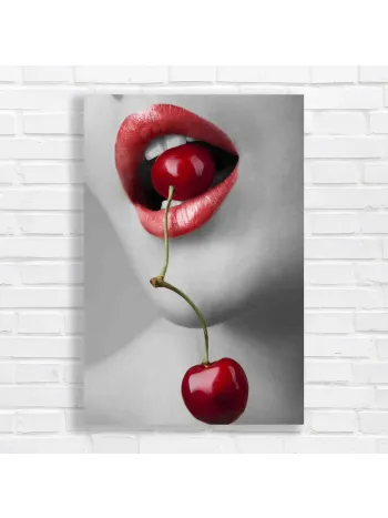 Sensual Cherry Lips Red & Grey Canvas Print