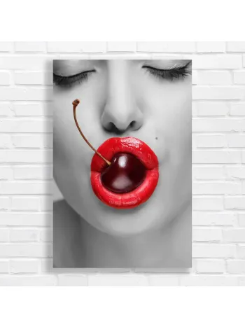 Sensual Cherry Lips Red & Black Canvas Print
