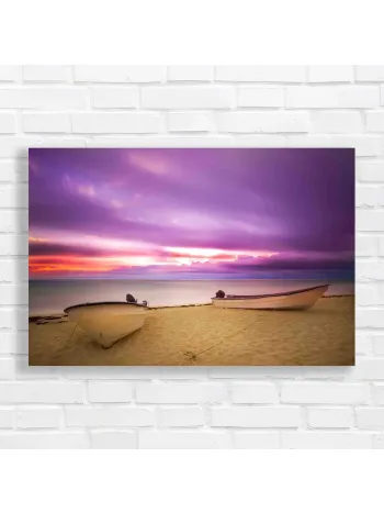Serene Beach Sunset Boats Canvas Print