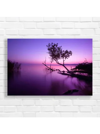 Serene Purple Sunset Lake Tree Canvas Print