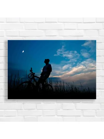 Boy & Moon Silhouette Bicycle Canvas Print