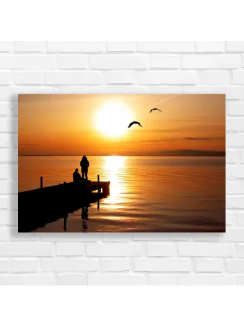 Serene Sunset Couple & Birds Canvas Print