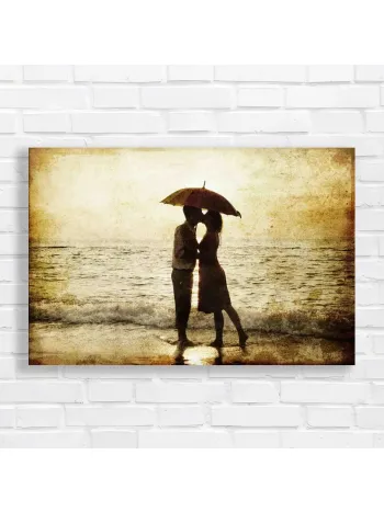 Romantic Beach Kiss Sunset Vintage Canvas Print