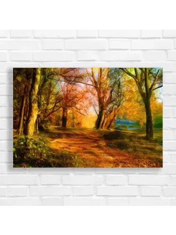 Golden Forest Path Autumn Canvas Print