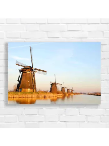 Dutch Windmills at Sunset Canvas Print