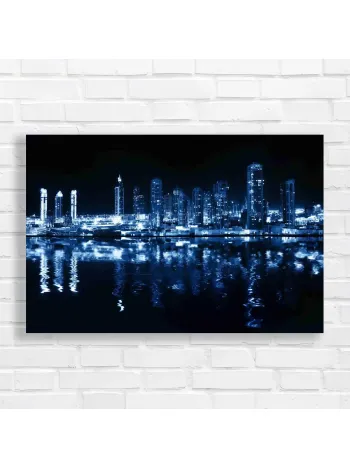 Blue Cityscape Night Reflection Canvas Print