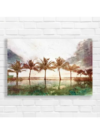 Vintage Tropical Palm Trees Poolside Canvas Print