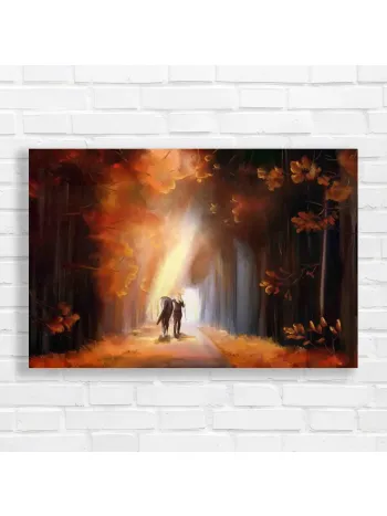 Serene Horse & Rider Autumn Path Canvas Print