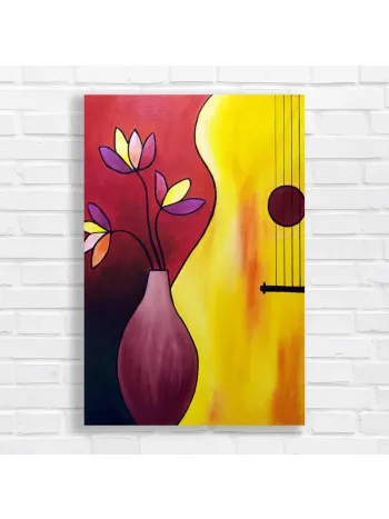 Vibrant Guitar & Flowers Canvas Print