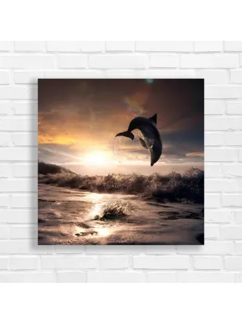 Dolphin Leap Sunset Ocean Canvas Print