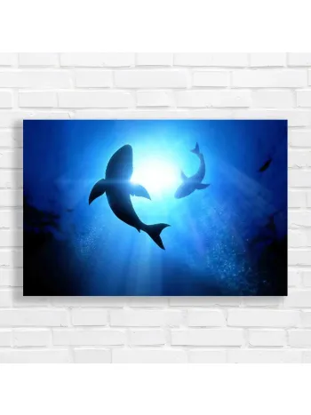 Majestic Sharks in Sunlit Ocean Canvas Print