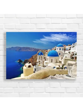 Santorini Blue Dome Village Canvas Print