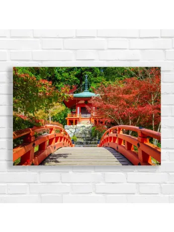 Vibrant Japanese Pagoda & Bridge Canvas Print